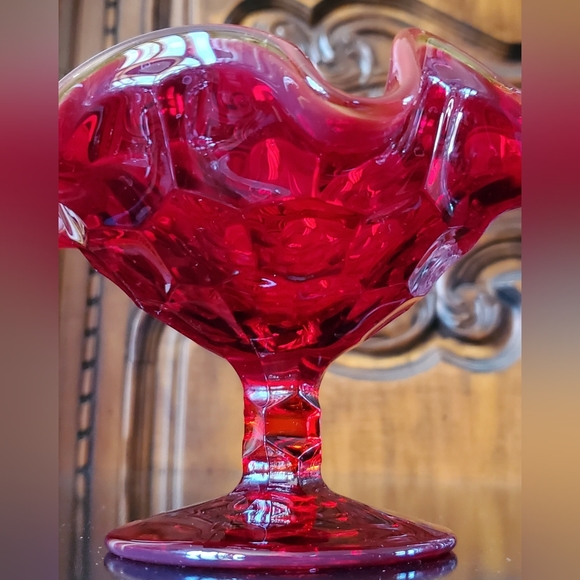 Vntg Art Glass Amberina Honeycomb 6 1/4" Compote by Viking - Picture 2 of 7